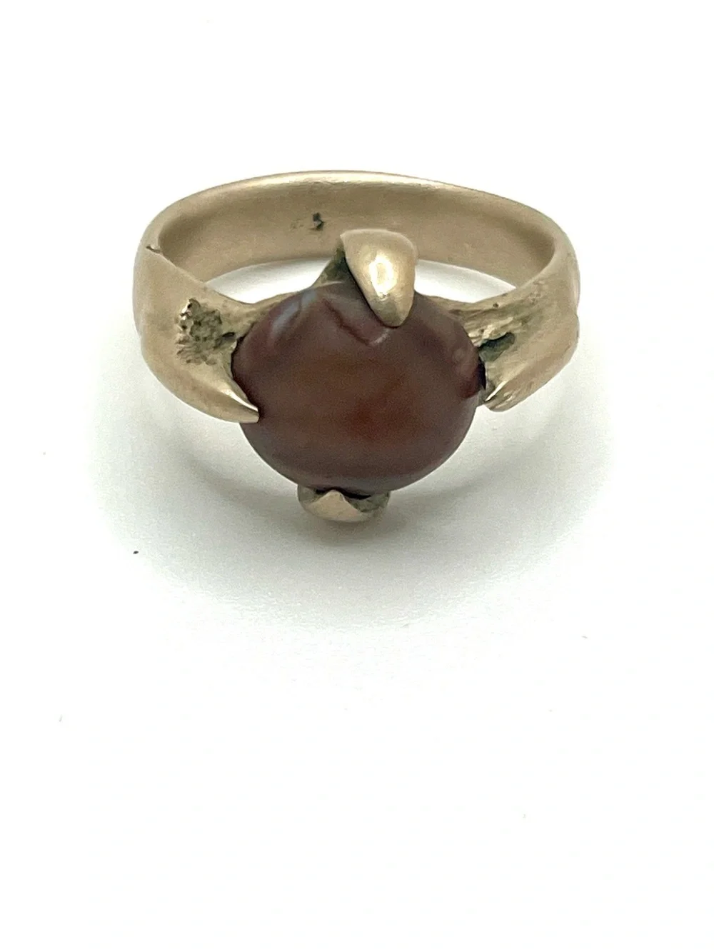 Vintage Tuareg style carnelian ring Saharan tribal silver tone artisan size 8.5